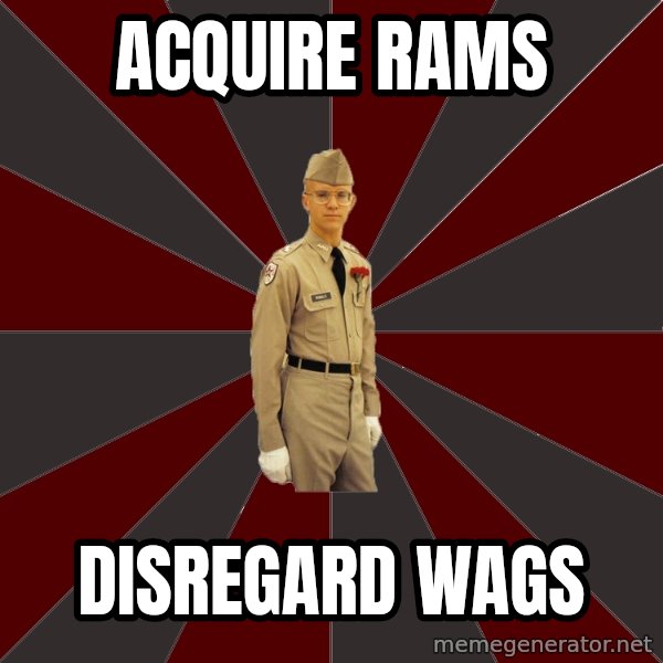 Stereotypical Corps Guy meme: acquire Rams / disregard wags