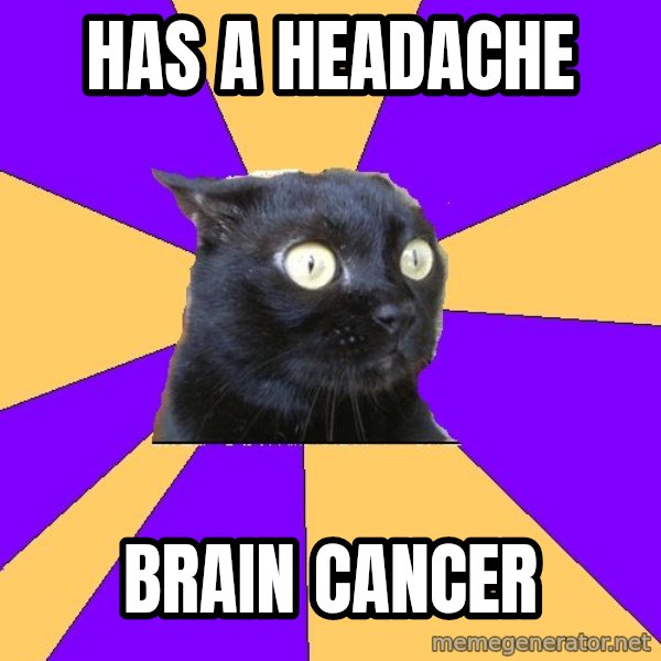 Anxiety Cat meme: has a headache / brain cancer