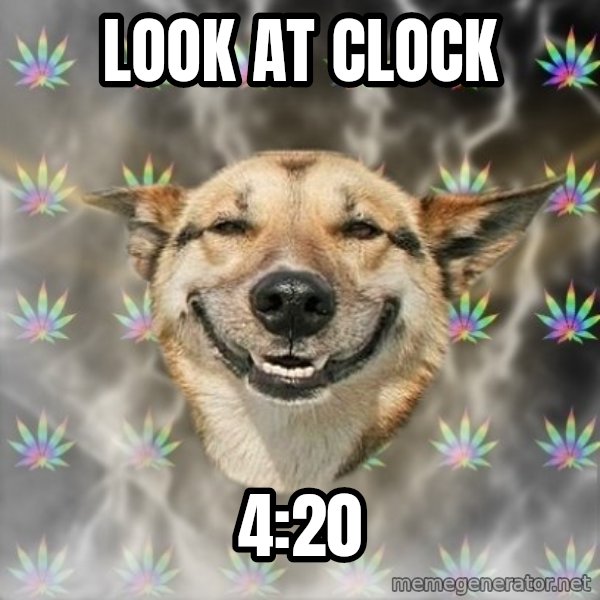 Stoner Dog meme: Look at clock / 4:20