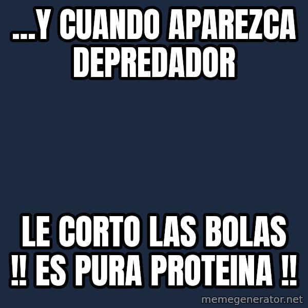 Bear Grylls meme: ...y cuando aparezca depredador / le corto las bolas !! es pura proteina !!