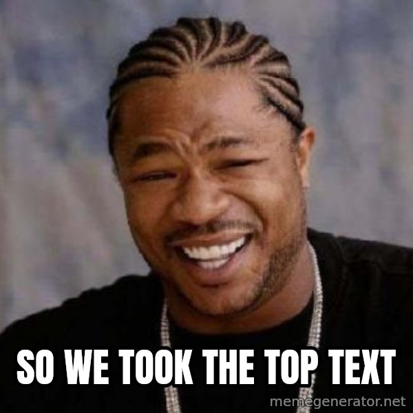 xzibit-yo-dawg meme: So we took the top text