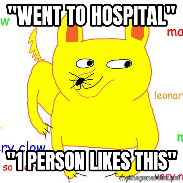 Forever Alone meme: "Went to hospital" / "1 person likes this"