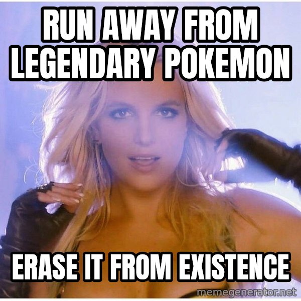 Professor Oak meme: run away from legendary pokemon / erase it from existence