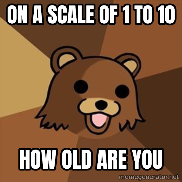 Pedobear meme: on a scale of 1 to 10 / how old are you