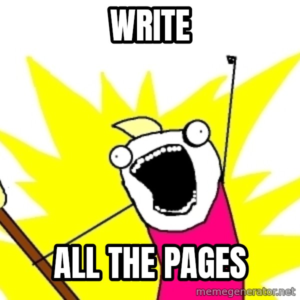 X ALL THE THINGS meme: WRITE / ALL THE PAGES
