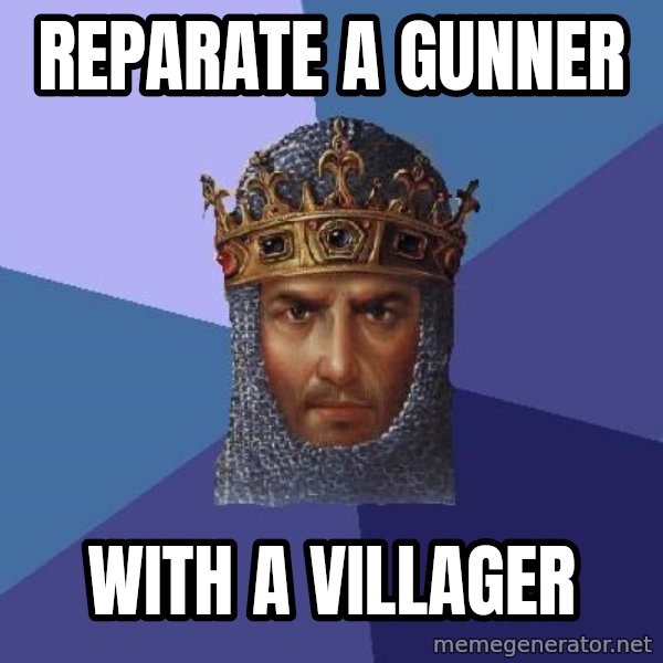 Age Of Empires meme: Reparate a gunner / with a villager