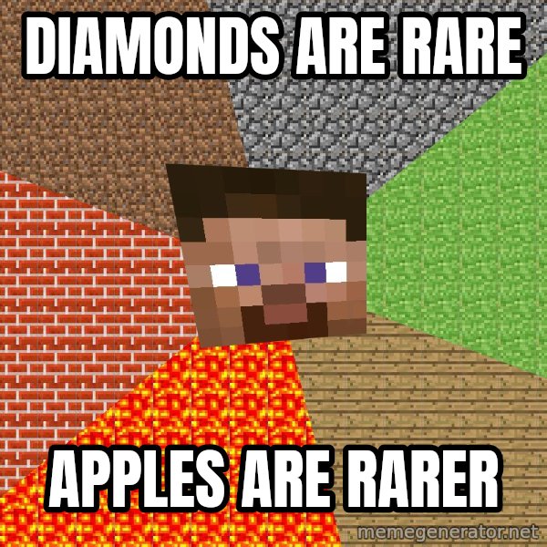 Minecraft Guy meme: Diamonds are rare / apples are rarer