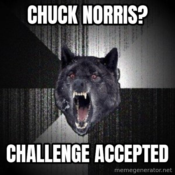 Insanity Wolf meme: chuck norris? / Challenge Accepted