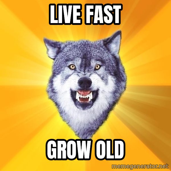 Courage Wolf meme: LIVE FAST / GROW OLD