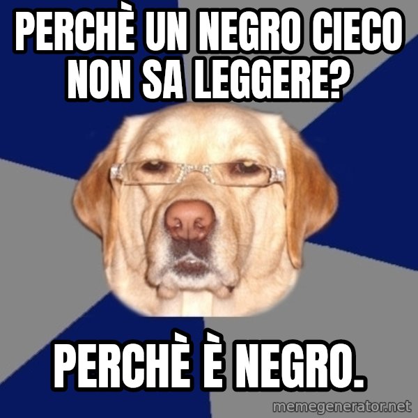 Racist Dawg meme: Perchè un negro cieco non sa leggere? / perchè è negro.