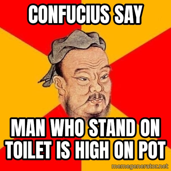 Wise Confucius meme: Confucius say / man who stand on toilet is high on pot