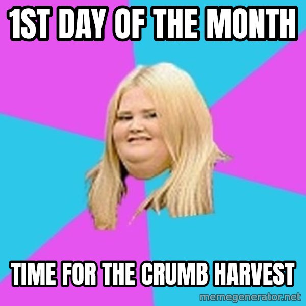 Fat Girl meme: 1st day of the month / time for the crumb harvest