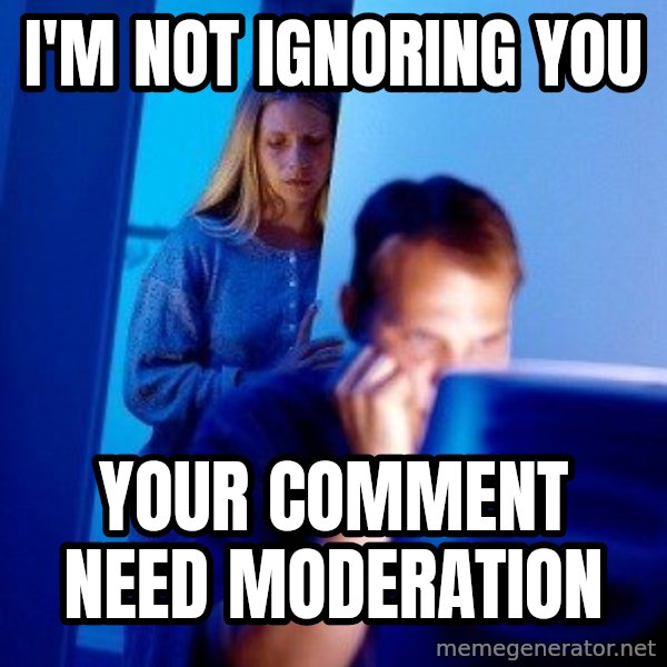 Internet Husband meme: i'm not ignoring you / your comment need moderation