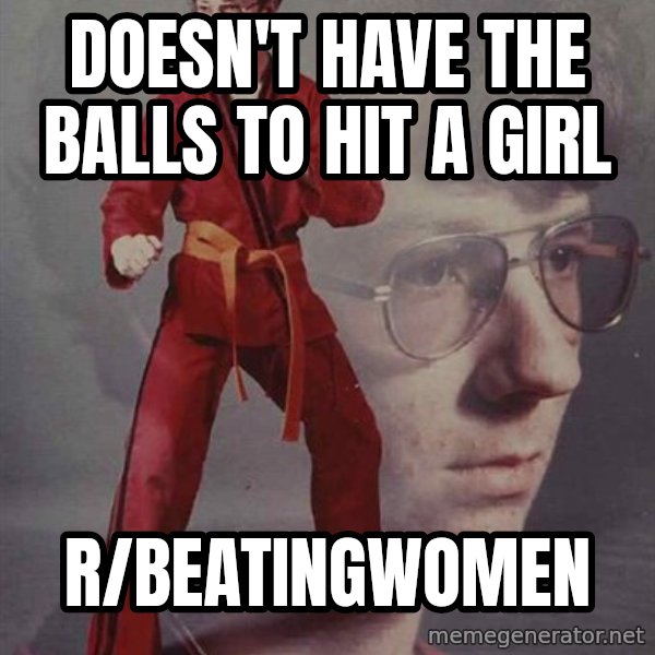 PTSD Karate Kyle meme: Doesn't have  the balls to hit a girl / r/beatingwomen