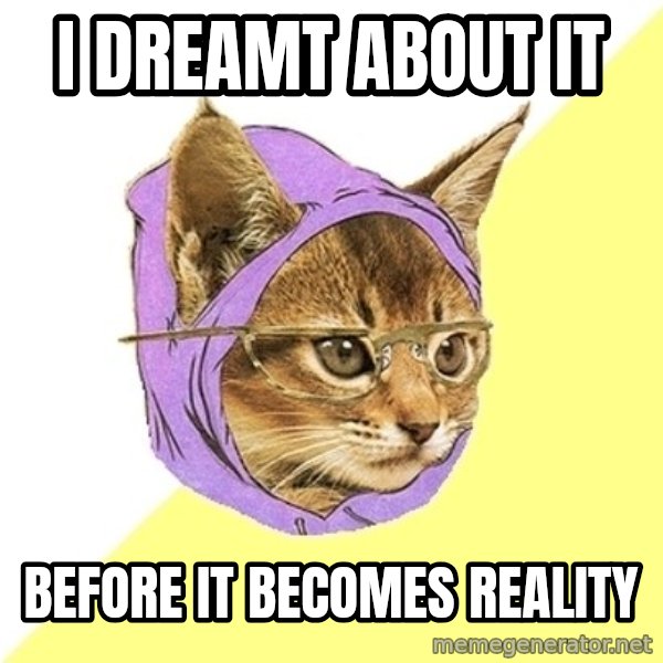 Hipster Kitty meme: I dreamt about it / before it becomes reality