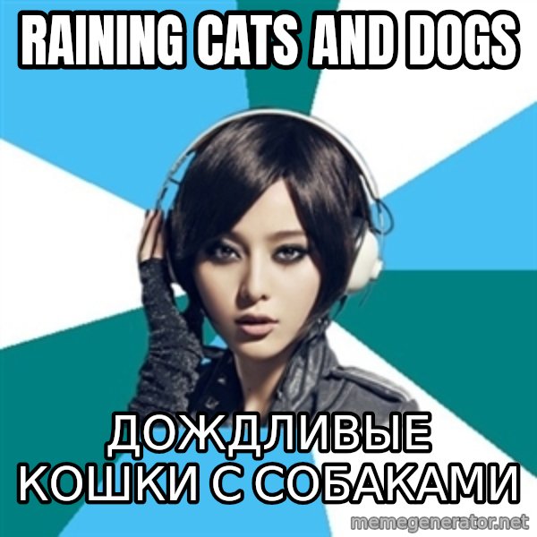 Crafty Interpreter meme: raining cats and dogs / дождливые кошки с собаками