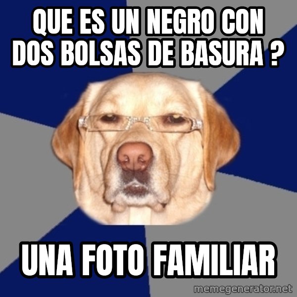 Racist Dawg meme: Que es un negro con dos bolsas de basura ? / una foto familiar