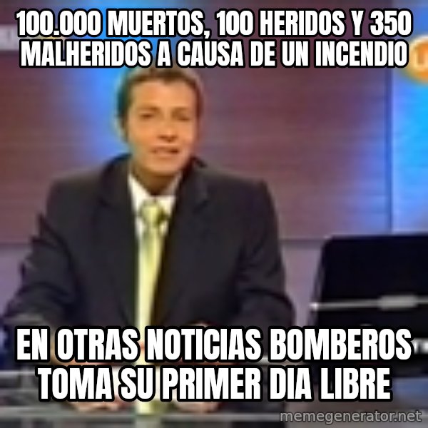 Pablo Zuñiga en 12 Noticias meme: 100.000 muertos, 100 heridos y 350 malheridos a causa de un incendio / en otras noticias bomberos toma su primer dia libre