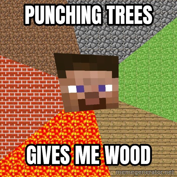 Minecraft Guy meme: Punching Trees / Gives Me Wood