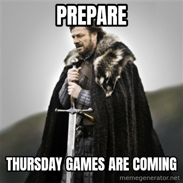 Game of Thrones meme: PREpare / thursday games are coming