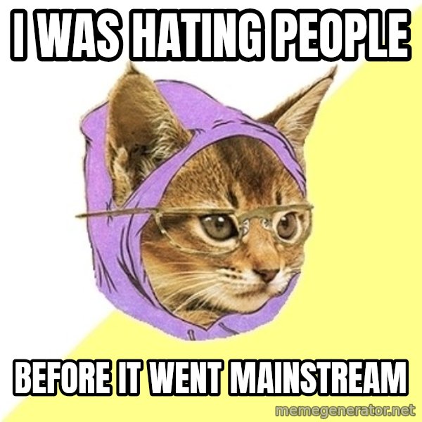 Hipster Kitty meme: I was hating people / before it went mainstream