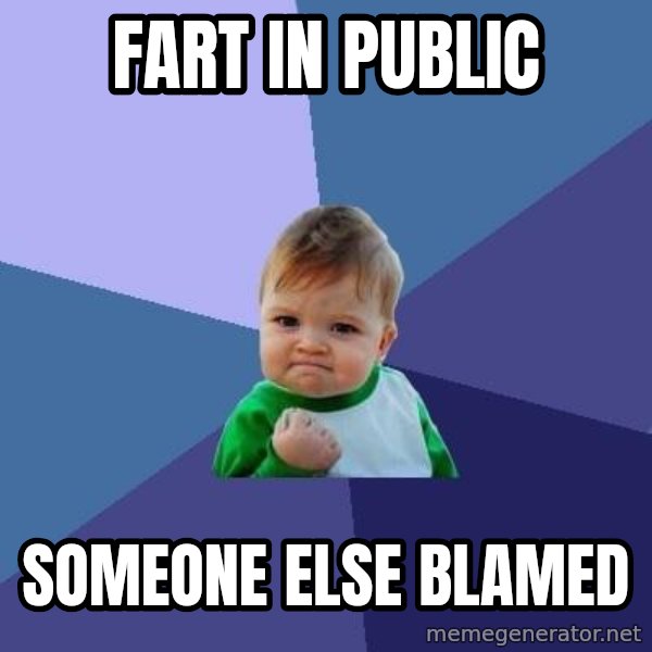 Success Kid meme: fart in public / someone else blamed