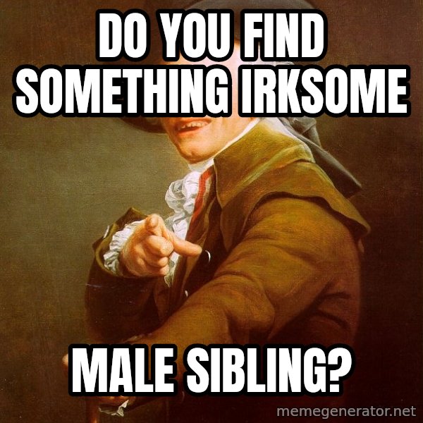 Joseph Ducreux meme: DO YOU FIND SOMETHING IRKSOME / mALE sIBLING?