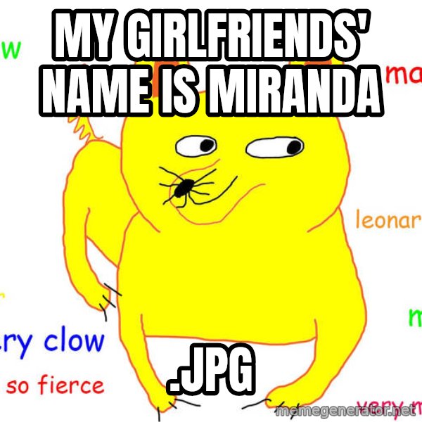 Forever Alone meme: MY GIRLFRIENDS' NAME IS MIRANDA / .JPG