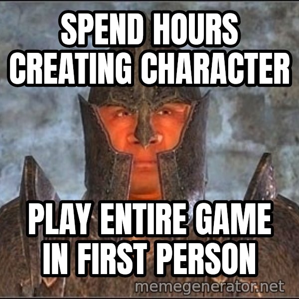 Oblivion Guard meme: Spend hours creating character / play entire game in first person