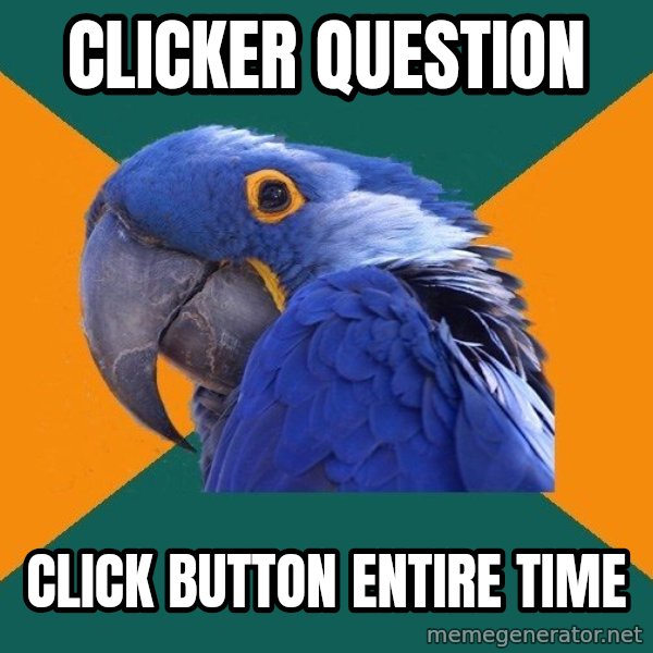 Paranoid Parrot meme: Clicker question / click button entire time