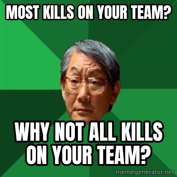 High Expectations Asian Father meme: Most kills on your team? / Why not all kills on your team?