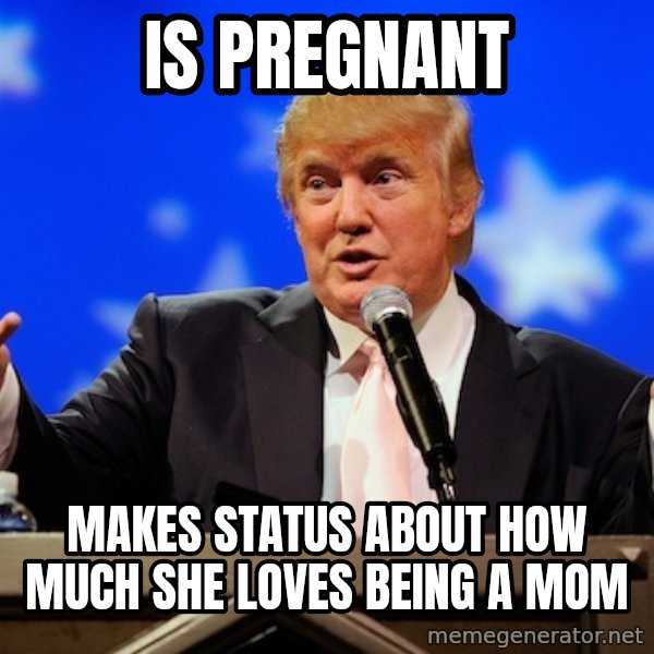 Annoying Facebook Girl meme: is pregnant / makes status about how much she loves being a mom