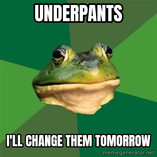 Foul Bachelor Frog meme: UNDERPANTS / I'LL CHANGE THEM TOMORROW