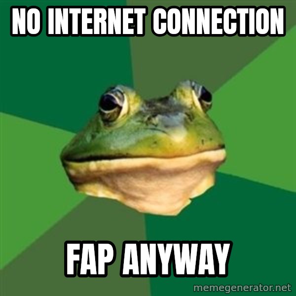 Foul Bachelor Frog meme: NO INTERNET CONNECTION / FAP ANYWAY