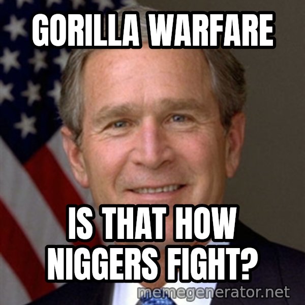 George Bush meme: gorilla warfare / is that how niggers fight?