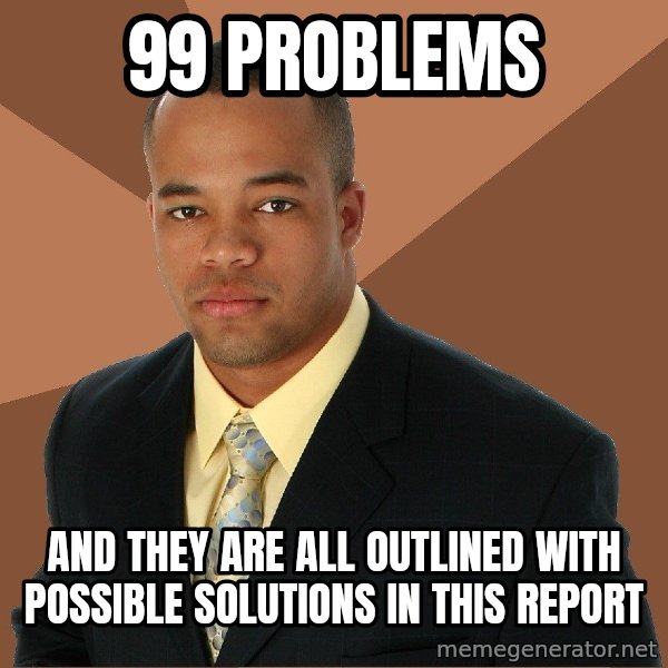 Successful Black Man meme: 99 problems / and they are all outlined with possible solutions in this report