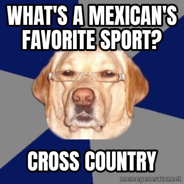 Racist Dog meme: What's a mexican's favorite sport? / Cross country