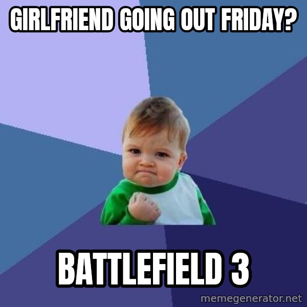 Success Kid meme: Girlfriend going out friday? / Battlefield 3
