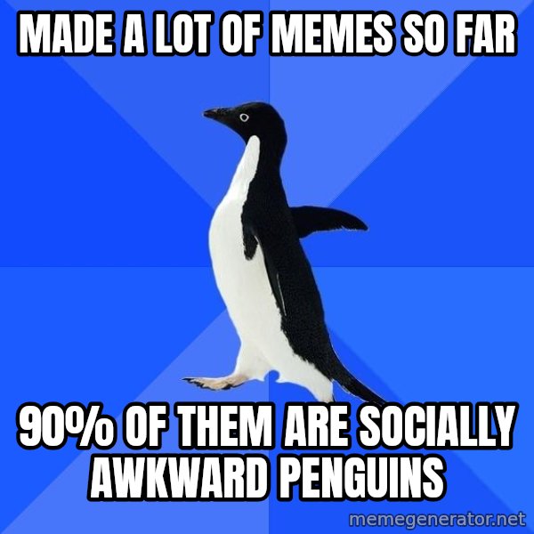 Socially Awkward Penguin meme: made a lot of memes so far / 90% of them are socially awkward penguins