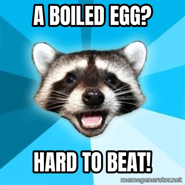 Lame Pun Coon meme: a boiled egg? / hard to beat!