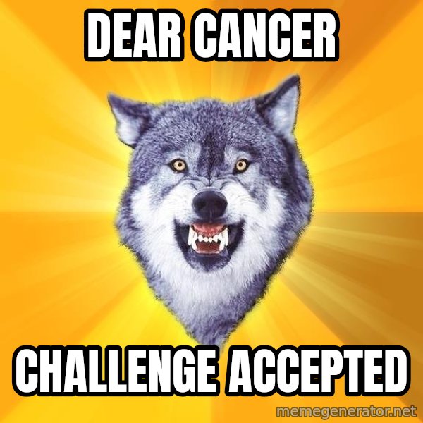 Courage Wolf meme: Dear cancer / Challenge accepted