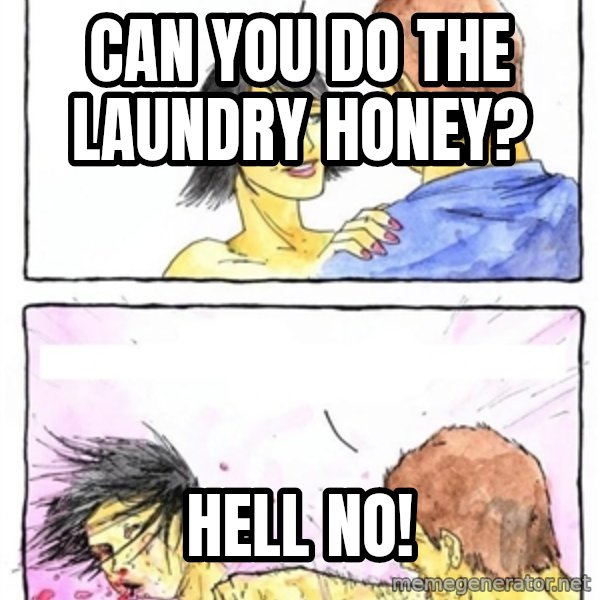 Alpha Boyfriend meme: can you do the laundry honey? / Hell no!