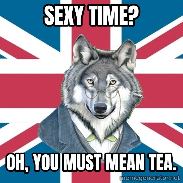 Sir Courage Wolf Esquire meme: sexy time? / oh, you must mean tea.