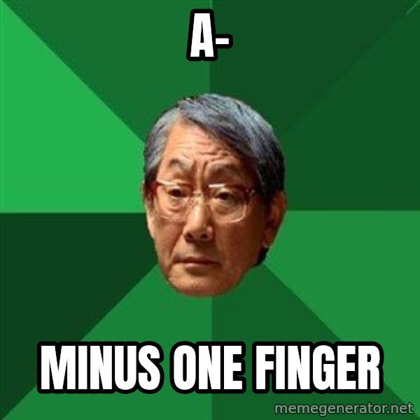 High Expectations Asian Father meme: A- / Minus one finger