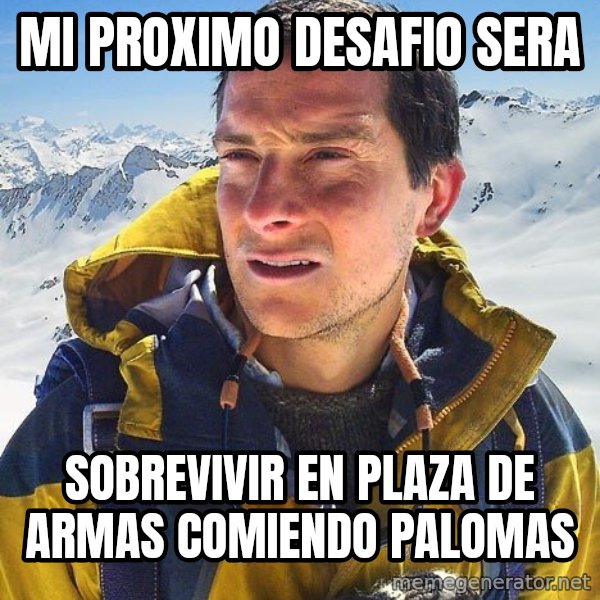 Bear Grylls Loneliness meme: mi proximo desafio sera / sobrevivir en plaza de armas comiendo palomas