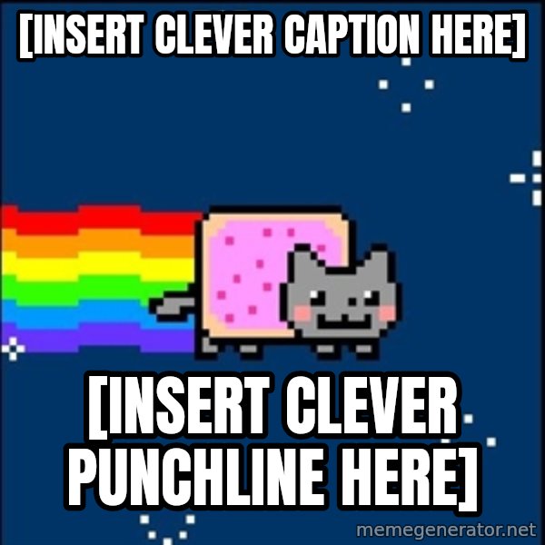 Irresponsible Nyan Cat meme: [insert clever caption here] / [insert clever punchline here]