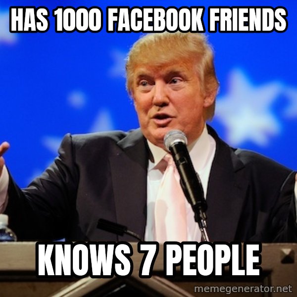 Annoying Facebook Girl meme: Has 1000 Facebook friends / Knows 7 people