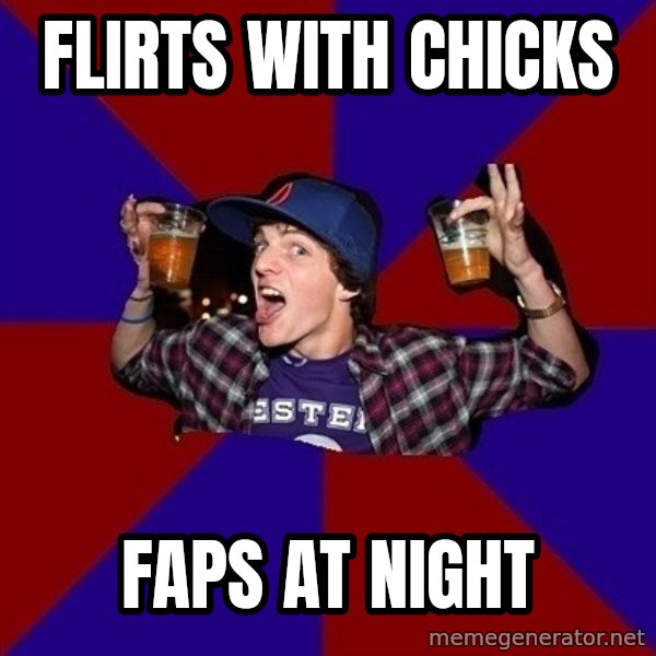 Sunny Student meme: flirts with chicks / faps at night