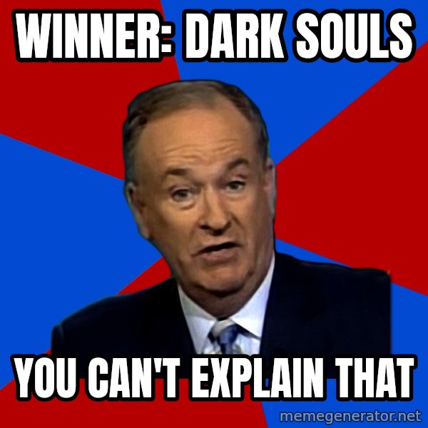 Bill O'Reilly Proves God meme: winner: dark souls / you can't explain that