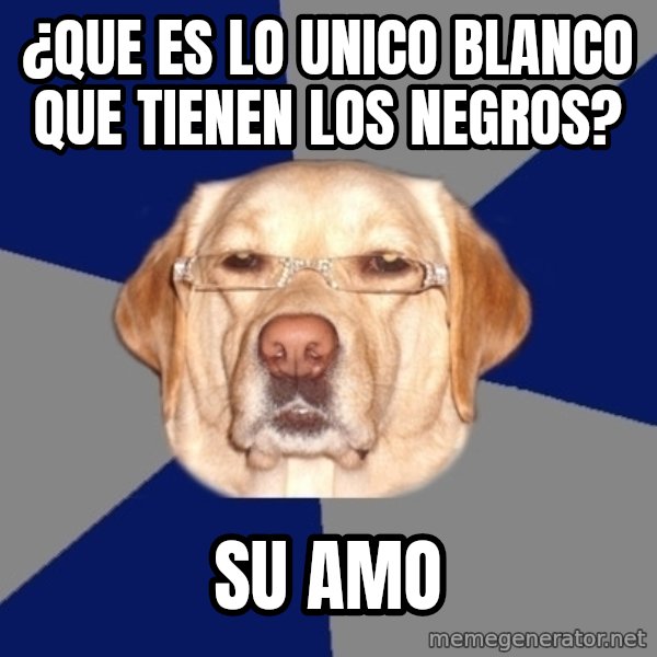Racist Dog meme: ¿que es lo unico blanco que tienen  los negros? / su amo